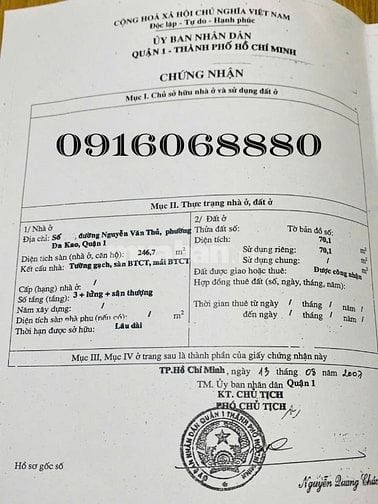 BÁN NHÀ GÓC 2 MẶT TIỀN : 146 NGUYỄN VĂN THỦ - P. ĐA KAO - Q. 1 - TPHCM