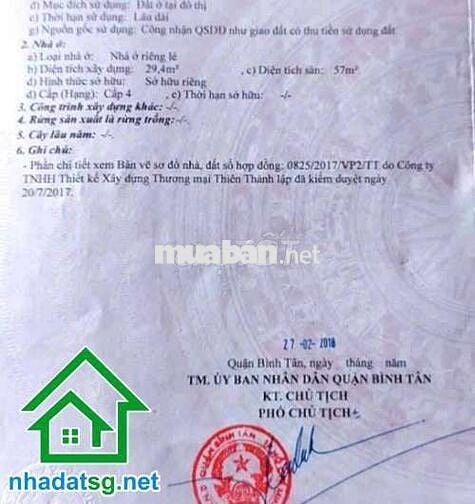 CHỈ 3 TỶ – NHÀ 2 TẦNG HẺM XE HƠI – LÊ VĂN QUỚI, Q. BÌNH TÂN