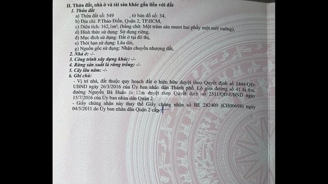 Bán đất chính chủ 2 mặt tiền Nguyễn Bá Huân, Phường Thảo Điền, Quận 2