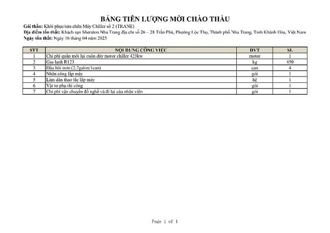 THÔNG BÁO MỜI CHÀO GIÁ / MỜI NHÀ THẦU THAM GIA KHẮC PHỤC MÁY