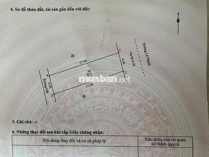 bán đất tặng nhà cấp 4 78m2 mặt tiền lê thạch , đất vuông vứt