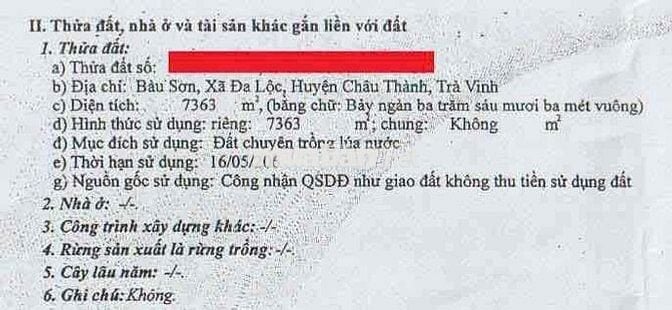 Cần bán 7,3 công đất ruộng ở Bàu Sơn Châu Thành
