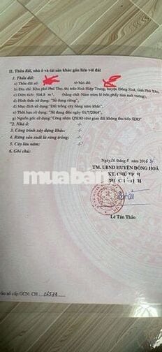Lô Đất Đường Lê Hanh, Hoà Hiệp. Phú Yên (Daklak)
