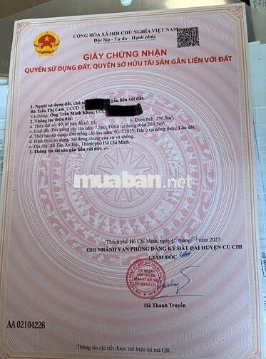 ÔM CỨNG CHỦ LÔ ĐẤT 296M2 GIÁ MỀM NGAY TRUNG TÂM THỊ TRẤN CỦ CHI, SHR
