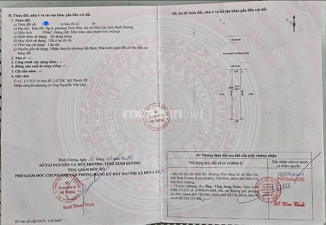 Bán Đất đường NH17A , Phường Thới Hòa, Tp Bến Cát, Bình Dương
