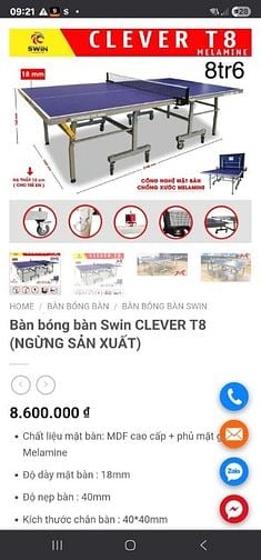 Bán bàn bóng bàn Swin Clever T8 và máy bắn Y&T A9