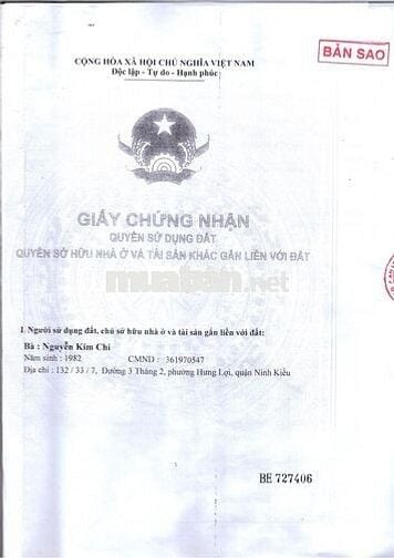 BÁN NHÀ LIÊN HỆ CHÍNH CHỦ HẺM 91A/B ĐƯỜNG NGUYỄN ĐỆ, AN HÒA, NINH KIỀU