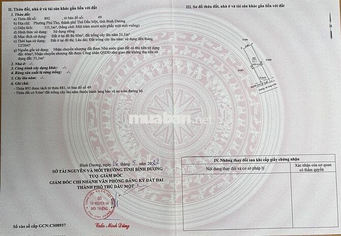 Bán lô đất 111m2 tại hẻm 1059 Lê Hồng Phong, Phú Thọ, Thủ Dầu Một, HCM
