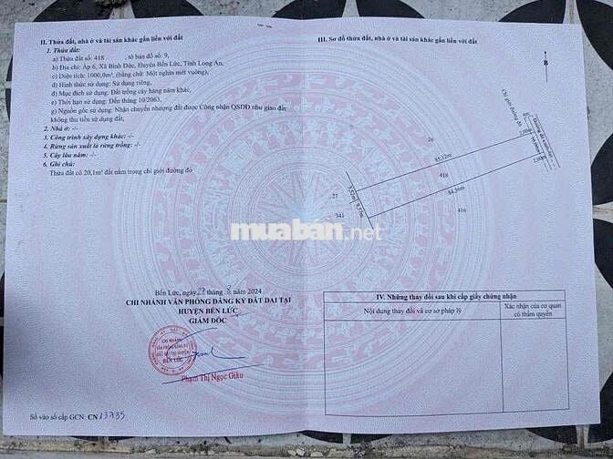 1000m Đất Vườn,Sổ Thể Hiện Đường 4m