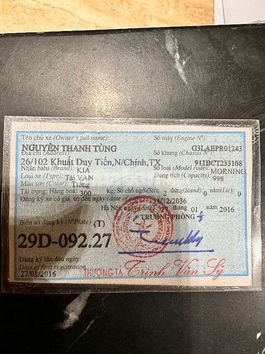 Chính chủ cần bán Kia Morning Van 2011, đăng ký lần đầu 2016