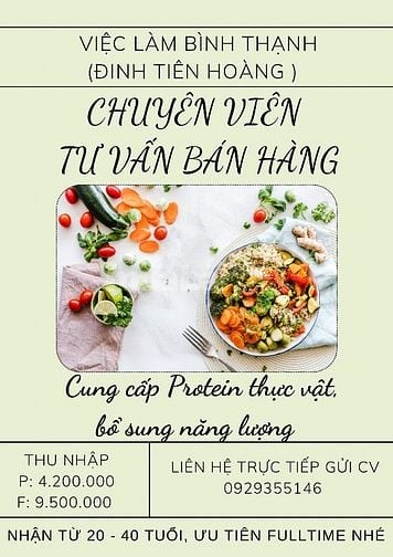 Bình Thạnh nhận chuyên viên tư vấn và CSKH bột dinh dưỡng 