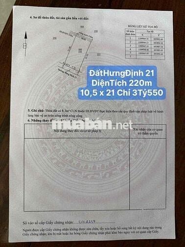 BÁN ĐÂT HƯNG ĐỊNH 21(10x22) GẦN CHỢ BÚNG