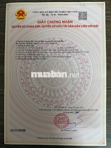 Nhà vườn Thái Mỹ - Củ Chi: 389m2 ( 10x40 ) - full thổ cư. Giá 2 tỷ 300