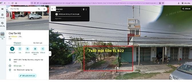 Bán đất mặt tiền TL822 chỉ 25 triệu/m2 , ngay ngã 4, chợ Tân Mỹ,