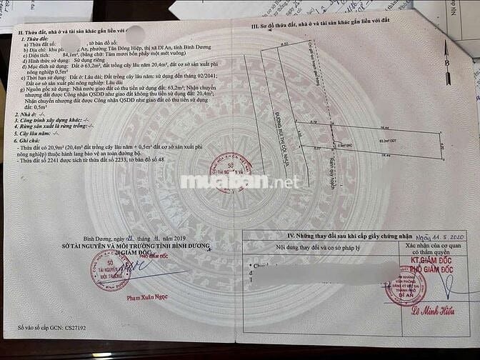 Đất mặt tiền đường Bùi Thị Cội phường Tân Đông Hiệp Tp Dĩ An