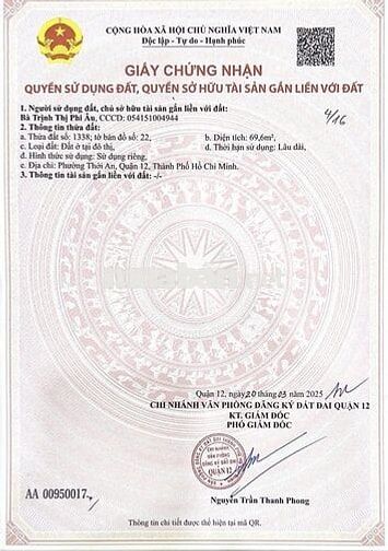 Đất Phân Lô Đẹp Đường thới an 16, phường thới an quận 12