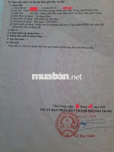 Bán 454m2 đất, mặt tiền 14m QL 1, Vĩnh Lương.  Giá 1,2 tỷ