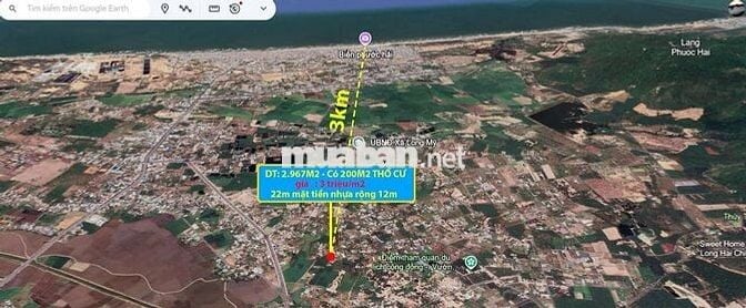 Đ Biển Phước Hải 2,967m - 3 triệu/m2 .Có 200m2 thổ cư đg Nhựa rộg 12m
