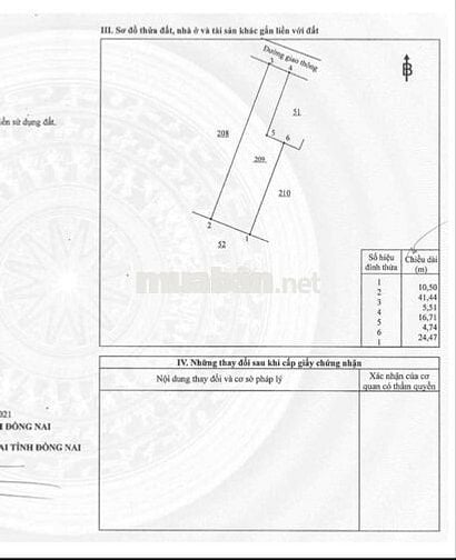 Thửa đất số 209, tờ bản đồ số 4 Diện tích: 352,5 m2 Giá bán: 2.132.625