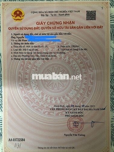 CẦN BÁN TẠI Khu Đô Thị Chợ Mới Hoà Mạc, Phường Duy Tân, Ninh Bình