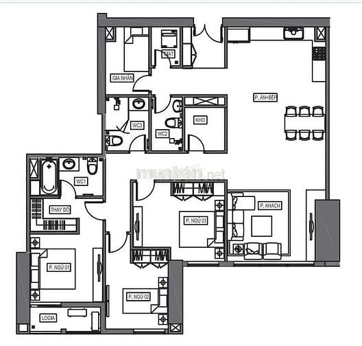 Căn hộ 135.26m²,  3PN + 1 phòng nhỏ, 2VS, Hà Đông, tòa HPC