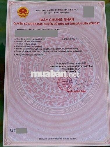 Đất Mặt tiền khu tái Định cư Đông Hoà, phường Đông Hoà, Tp Dĩ An