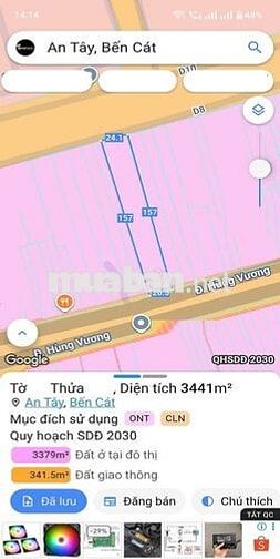 💥GIẢM 02 TỶ - 3.441m2, 22x156m Đất 2MT Hùng Vương - D8 KCN Rạch Bắp