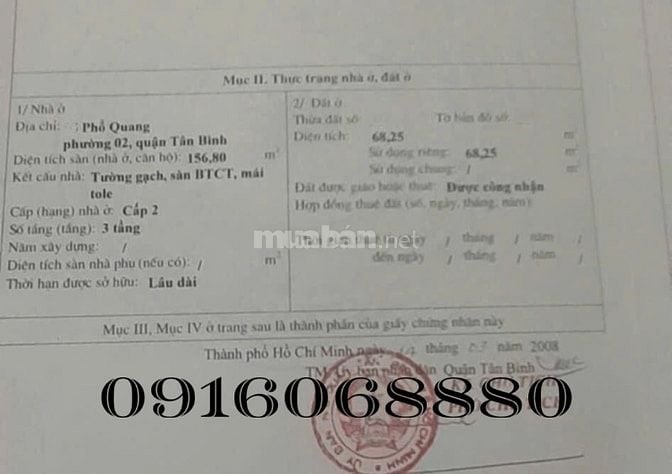 BÁN NHÀ 2 MẶT TIỀN TRƯỚC VÀ SAU : 85 PHỔ QUANG - P. 2 - Q. TÂN BÌNH
