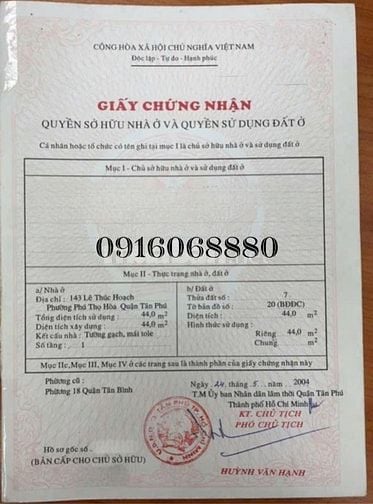 BÁN NHÀ MẶT TIỀN : 165 LÊ THÚC HOẠCH - P. PHÚ THỌ HÒA - Q. TÂN PHÚ