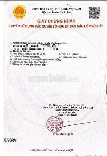 Bán đất Mỹ Hạnh, 1,5 tỷ, 100m2, pháp lý đầy đủ