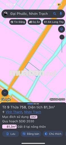 Cần Bán Đất Nền Vĩnh Thanh Khu Dân Cư Bắc Thần hẻm bê tông 5m