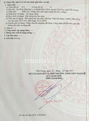 Cần Bán Đất Xã Bình Phục Nhứt, Chợ Gạo, Tiền Giang, DT 2.003 m²