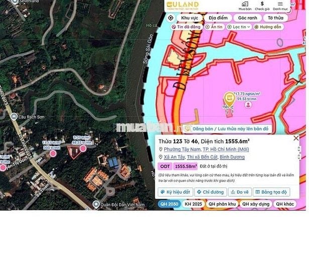 1,3 tỷ 1.555 m2 QH 2030 đất ở đô thị ODT; An Tây, Bến Cát, Bình Dương