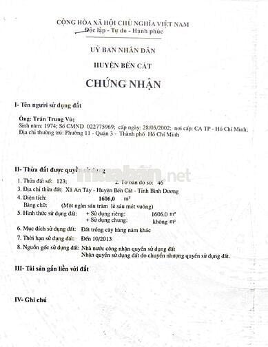 1,3 tỷ 1.555 m2 QH 2030 đất ở đô thị ODT; An Tây, Bến Cát, Bình Dương