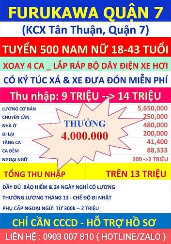 CÔNG TY FAS TUYỂN 100 NAM NỮ LĐPT LÀM CHÍNH THỨC 