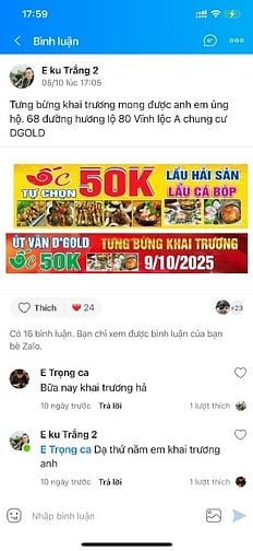 Quán Ốc Vân Chung cư D'Glod Tuyển Phục Vụ 