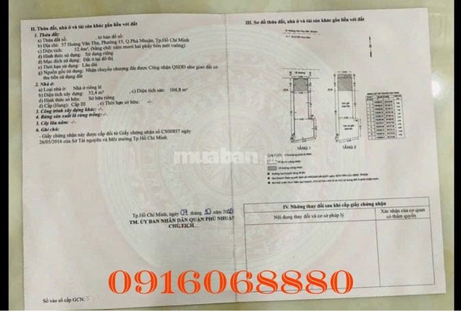 BÁN NHÀ MẶT TIỀN : 57 - 59 HOÀNG VĂN THỤ - P. 15 - Q. PHÚ NHUẬN - HCM