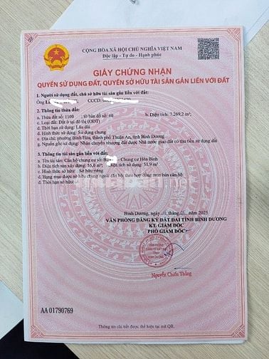 Cần bán căn chung cư ở phường Bình Hòa, nay thuộc tphcm mới
