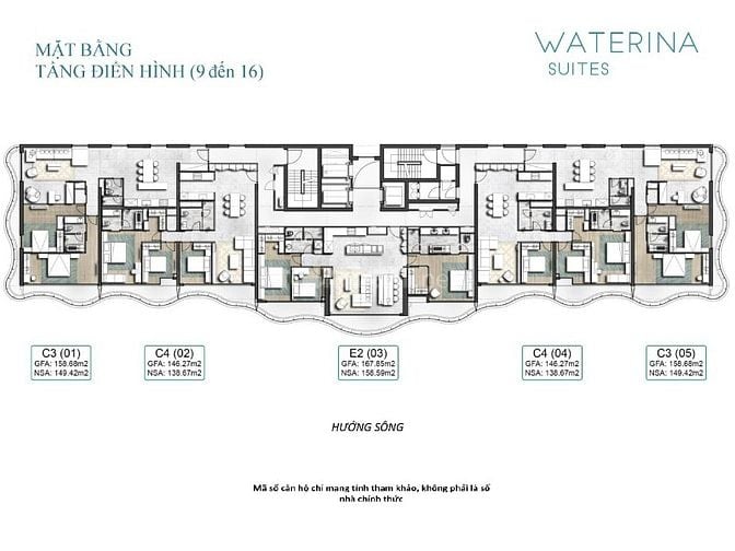 Bán Căn hộ tại Waterina Suites 3 phòng ngủ tầng cao view sông 160m2