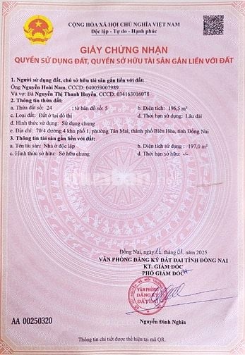 Bán Nhà 2 Mặt Tiền Đường Trương Định,  Tân Mai, TP Biên Hòa