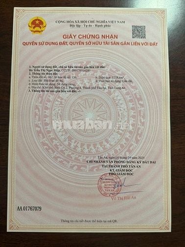 Tôi Chính chủ can ban 1.258m2 đất mặt tiền QL1A P4 tp Tân An, Long An(