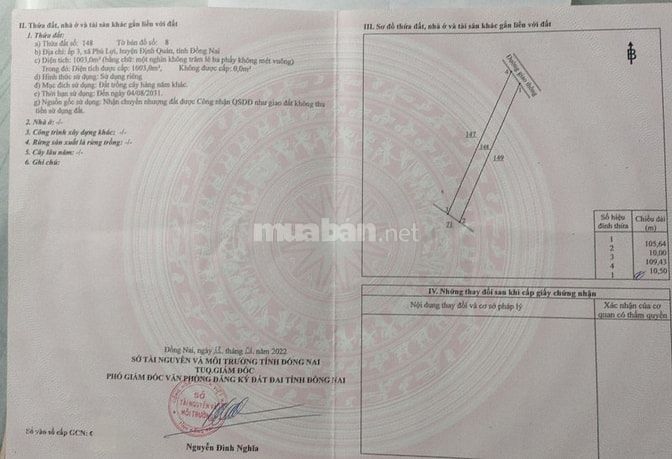 Bán thửa 148 tờ 8 xã phú lợi.Định Quán.600 triệu