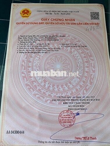 bán lô đất sổ sẳn dt 5x35 cn 175m thổ cư 100% châu thành tây ninh