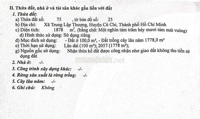 BÁN LÔ ĐẤT ĐẸP CHÍNH CHỦ TẠI TRUNG LẬP THƯỢNG-CỦ CHI, GIÁ 5 TRIỆU/M2