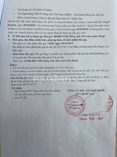 CÔNG TY ĐẤU GIÁ HỢP DANH SỐ 1 QUỐC GIA THÔNG BÁO BÁN ĐẤU GIÁ TÀI SẢN