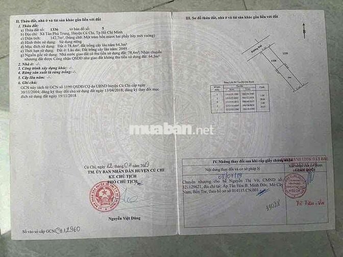 Tôi cần bán lô đất ở Tân Phú Trung (140m2 GIÁ 1tỷ8) còn thương lượng