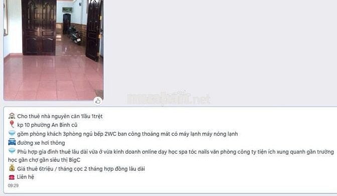 CHO THUÊ NHÀ PHƯỜNG AN BÌNH GIÁ 6 TRIỆU