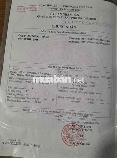 Góc Bán Nhà 305/11/4/9 lê Văn Quới Chính chủ Q.Bình Tân