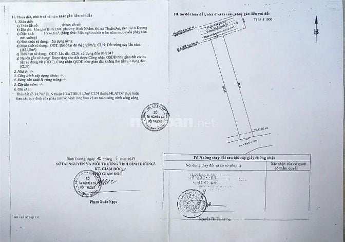 Bánlô đất 15*128m Mặt tiền đường Bình Nhâm 83, Tỉnh Bình Dương (cũ)