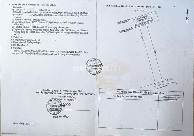 Bánlô đất 15*128m Mặt tiền đường Bình Nhâm 83, Tỉnh Bình Dương (cũ)